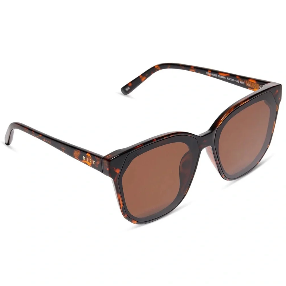 DIFF Sia Sunglasses Black Brown Tortoise Frame Solid Brown Lenses NIB